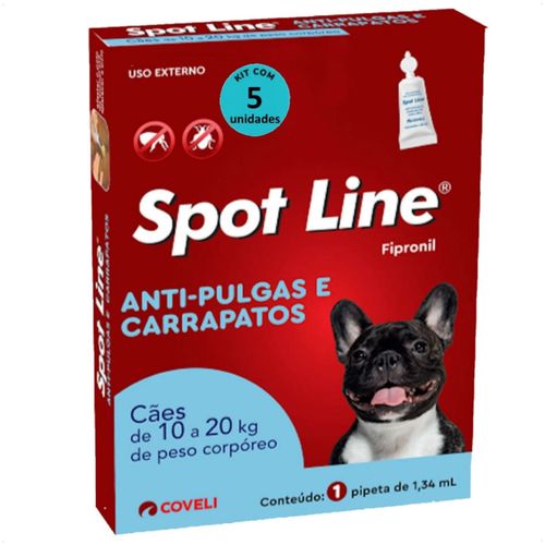 SPOT LINE ANTIPULGAS E CARRAPATOS 1,34ML PARA CÃES DE 10 A 20KG COVELI KIT COM 5 SPOT LINE ANTIPULGAS E CARRAPATOS 1,34ML PARA CÃES DE 10 A 20KG COVELI KIT COM 5